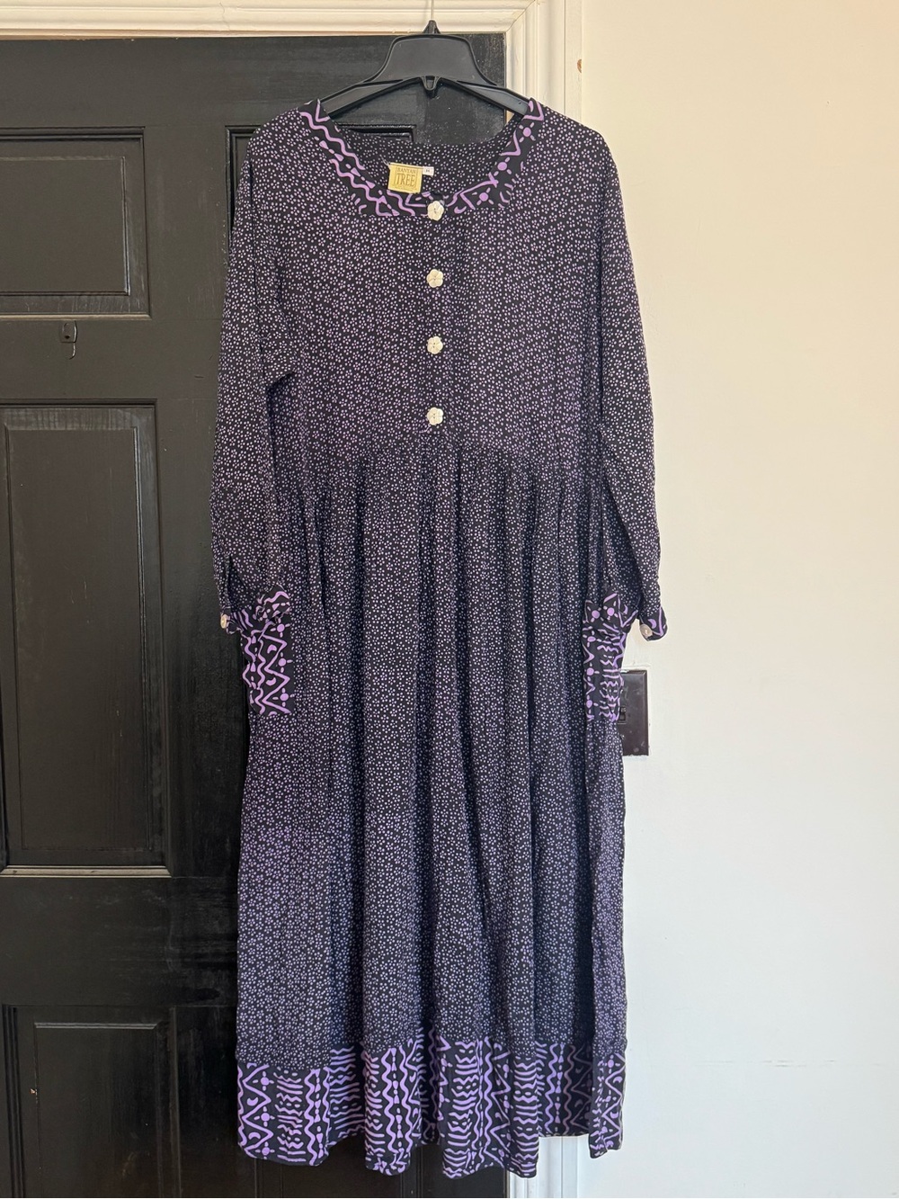 Women's Purple Patterned Button-Front Dress - Picture 2 of 5